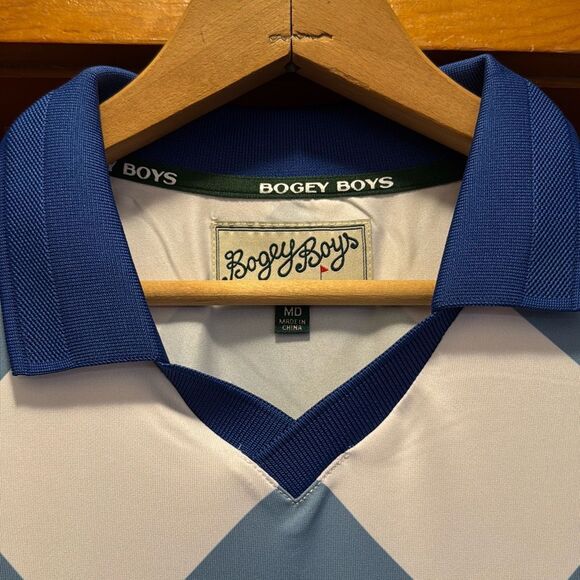 Bogey Boys Blue Checkered Short Sleeve Golf Polo Shirt Men’s Medium - Picture 4 of 6